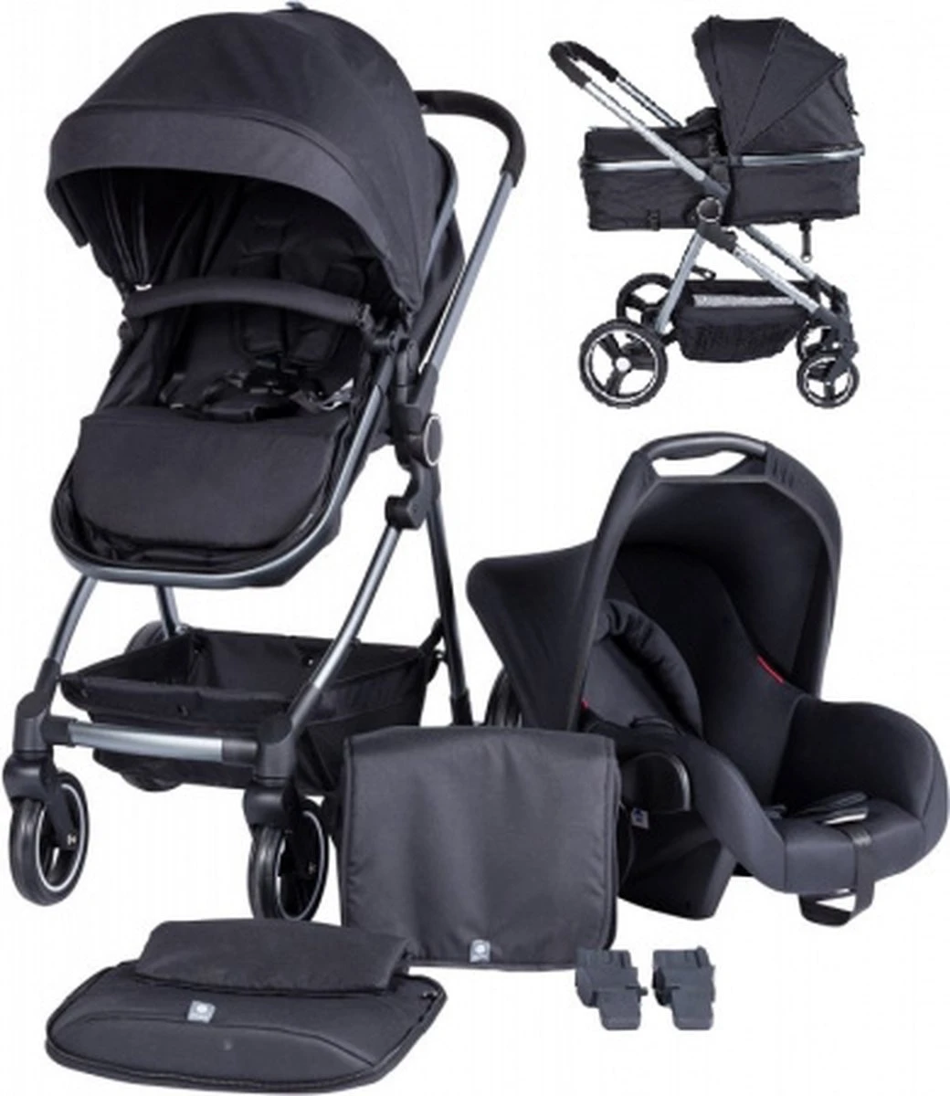 Puck Stroller 3 In 1 Max Zwart Met Frame Antra Incl Autostoel/Adapter/Mamabag