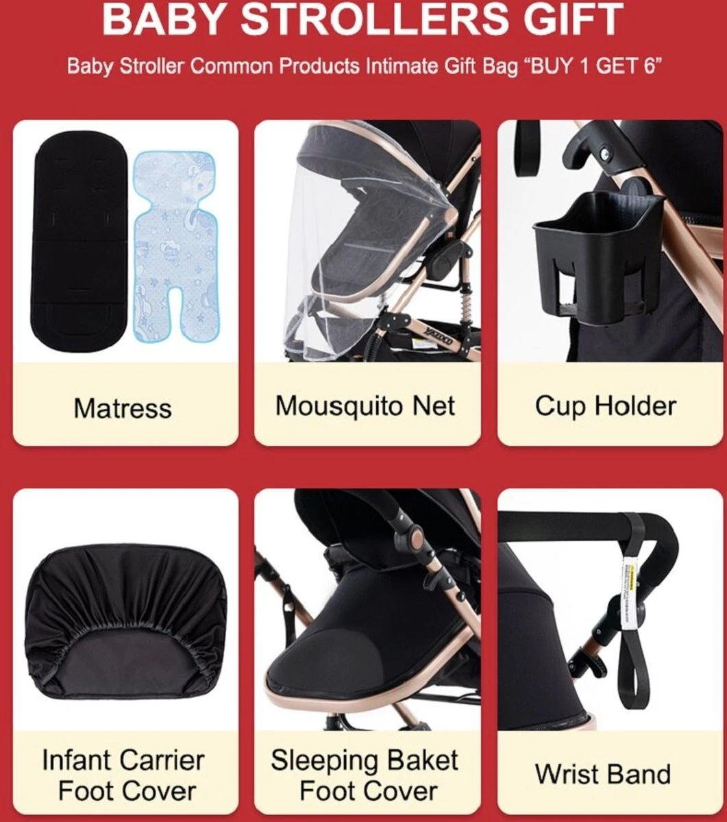 Luxe Kinderwagen 3 In 1 - Wandelwagen - Kinderwagen 3-in-1 Incl Autostoel - Kinderwagen Maxi Cosi – Buggy 3 In 1 - Newborn - Zwart - Afbeelding 2