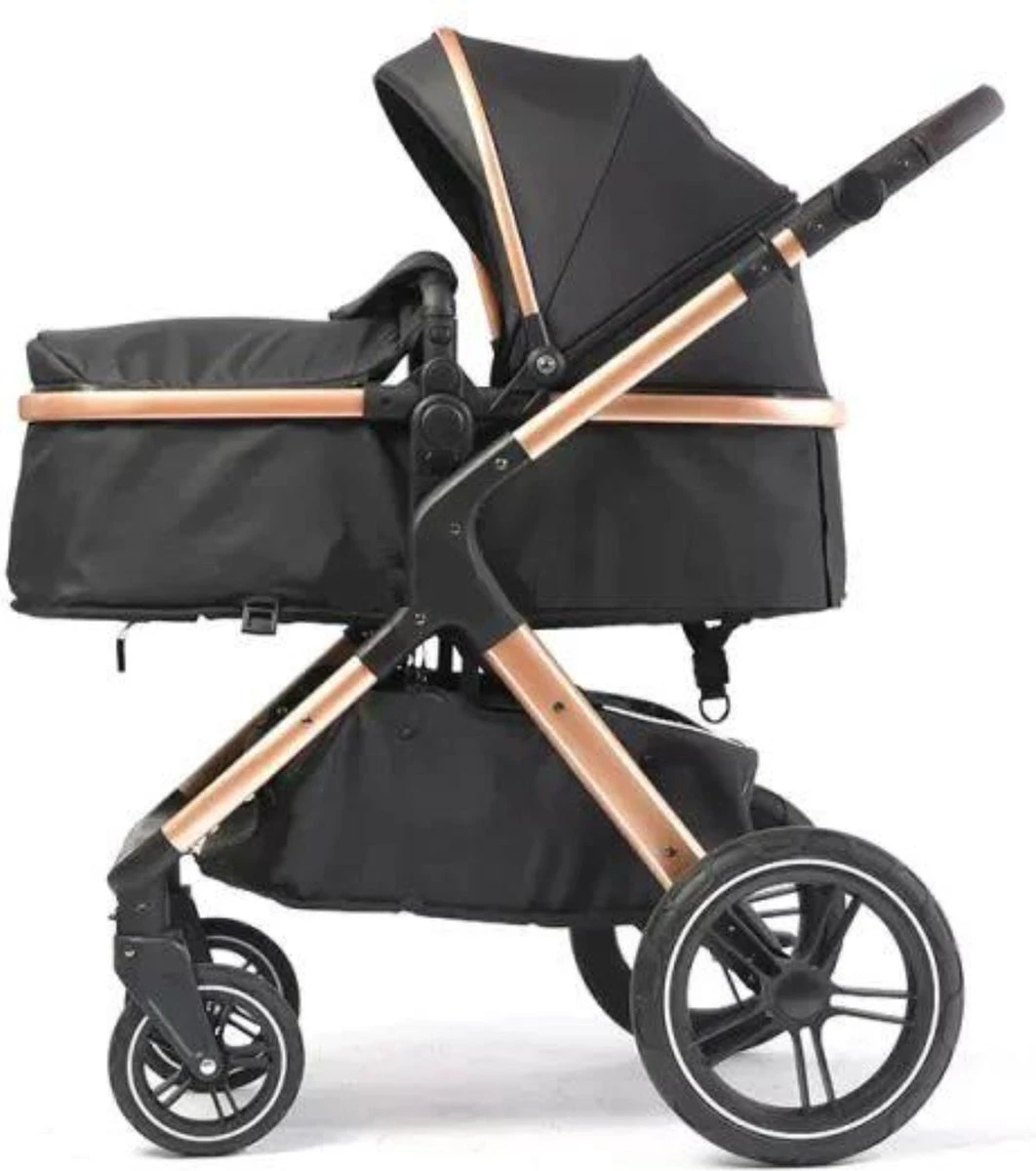 Merkloos BrightWise Luxe Kinderwagen 3 In 1 Van Voldoet Aan Alle Europese Veiligheidscertificaten - Wandelwagen - Kinderwagen 3-in-1 Incl Autostoel - Kinderwagen Maxi Cosi – Buggy 3 In 1 - Newborn - Zwart - Afbeelding 9