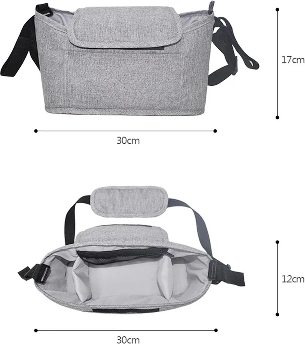 3 In 1 Kinderwagen Tas Universele Wandelwagen | Luiertas Draagtas Reistas Met Fles En Bekerhouder | - Zwart - Afbeelding 10