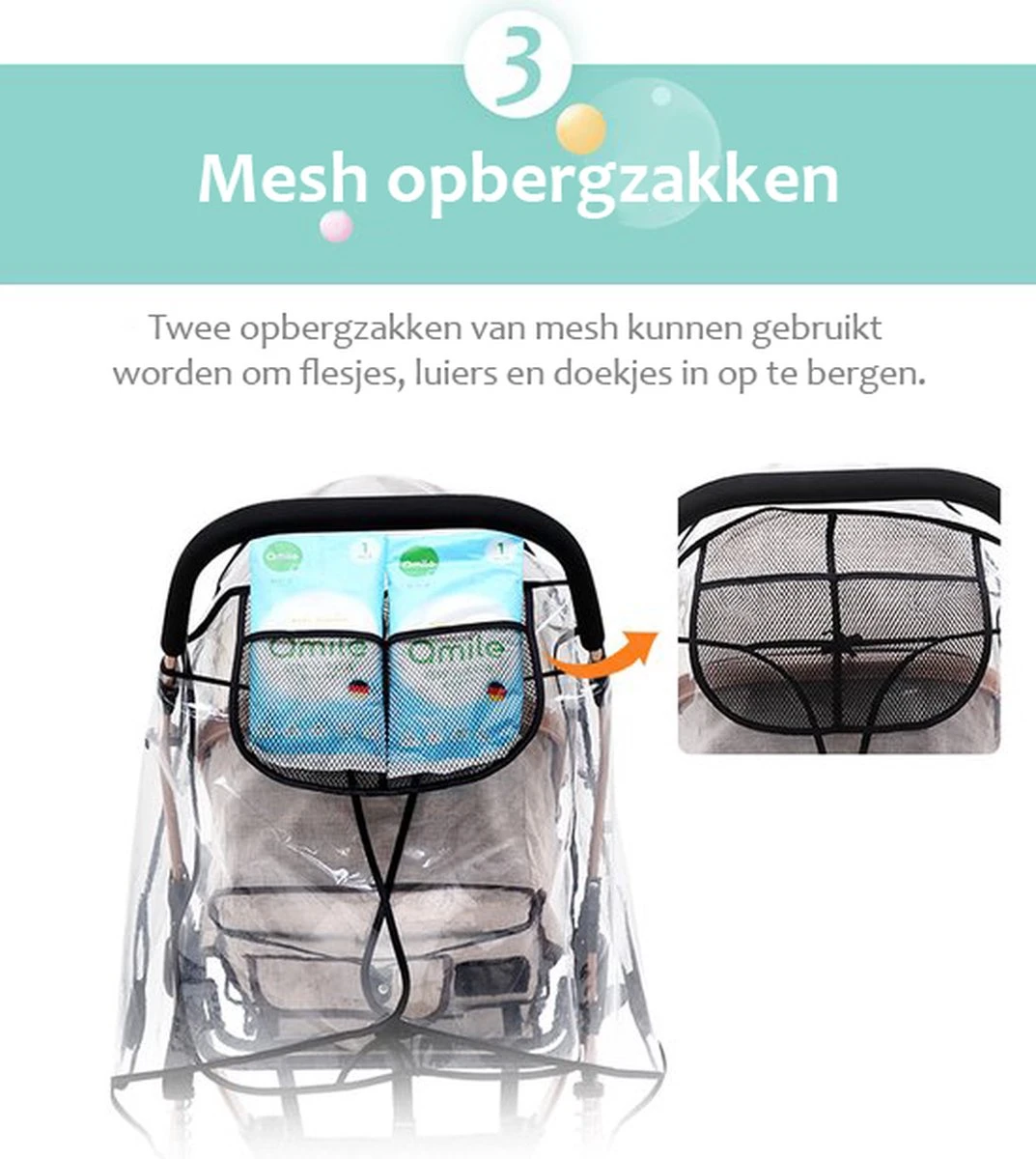 Achilles Universele Regenhoes Kinderwagen (2023 Model)– Buggy Hoes Universeel – Tegen Regen & Miezer - Afbeelding 4