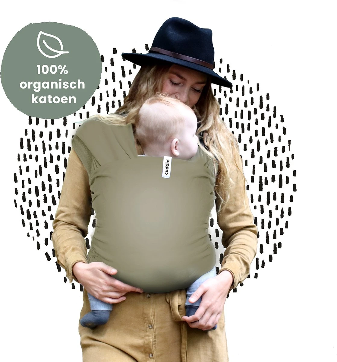 Cuddie Baby Draagdoek - Premium Organic Baby Draagdoek Gemaakt Van Bio Katoen - Newborns Tot 15 Kg - Baby Cadeau - Met Wenskaart - Olive - Afbeelding 2