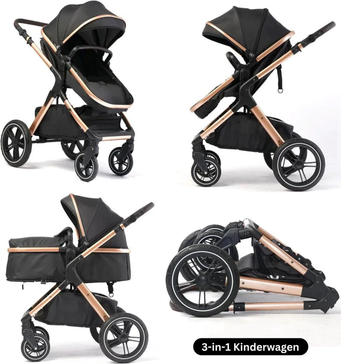 Merkloos BrightWise Luxe Kinderwagen 3 In 1 Van Voldoet Aan Alle Europese Veiligheidscertificaten - Wandelwagen - Kinderwagen 3-in-1 Incl Autostoel - Kinderwagen Maxi Cosi – Buggy 3 In 1 - Newborn - Zwart - Afbeelding 8