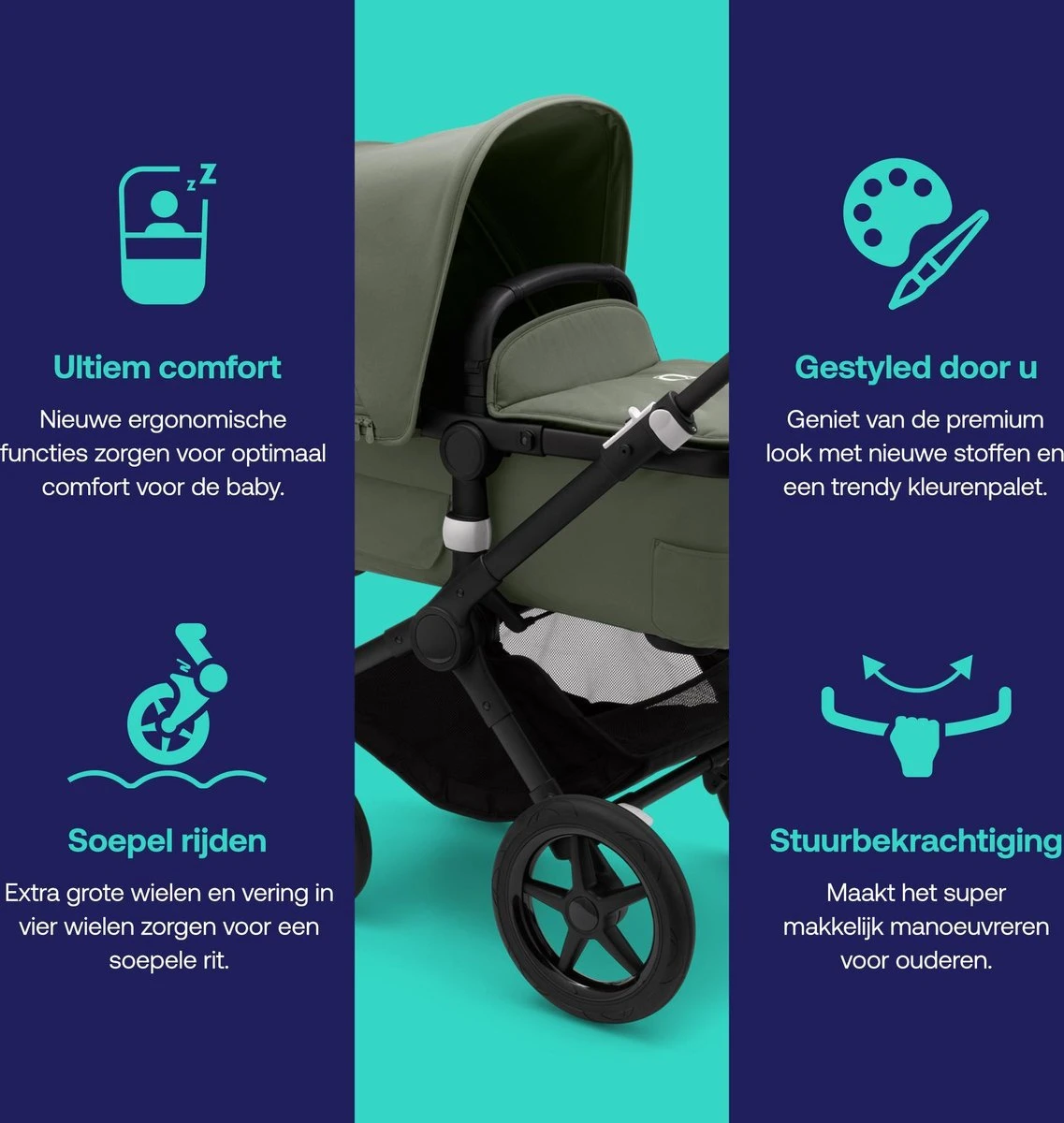 Bugaboo - 3-in-1 Kinderwagen Fox 3 - Black/Forest Green - Afbeelding 5