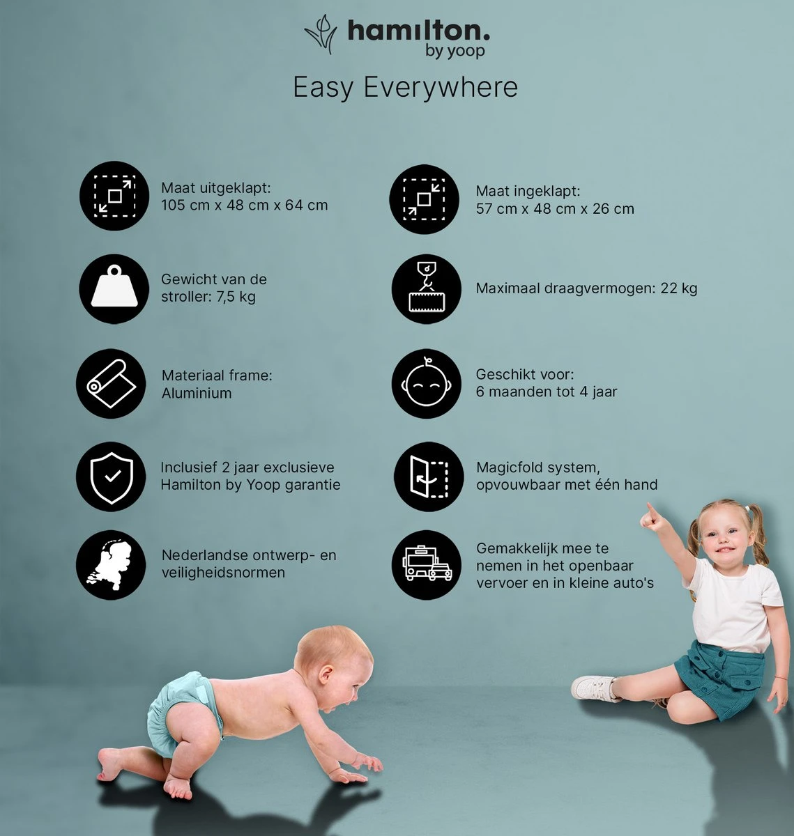 Hamilton By Yoop X1 Plus Buggy – Nieuw, Hoger, Uitgebreider 2023 Model – Premium Stroller Met One Hand Folding Technologie – Zwart – Lichte, Verstelbare En Wendbare Kinderwagen Met Vele Gemakken - Afbeelding 3