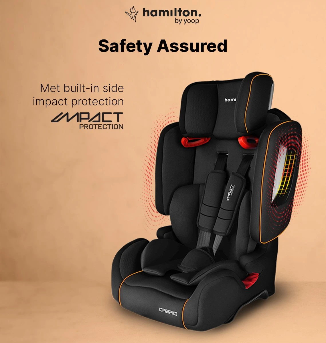 Hamilton By Yoop Cabrio Premium Opvouwbare Autostoel – Veilig, Comfortabel En Lichtgewicht Autozitje – Groep I, II, III Autostoeltje Voor 9 Maanden Tot 12 Jaar – Neon Oranje – ISOFIX Kliksysteem - 1e Opvouwbare Autostoel Ter Wereld - Afbeelding 4