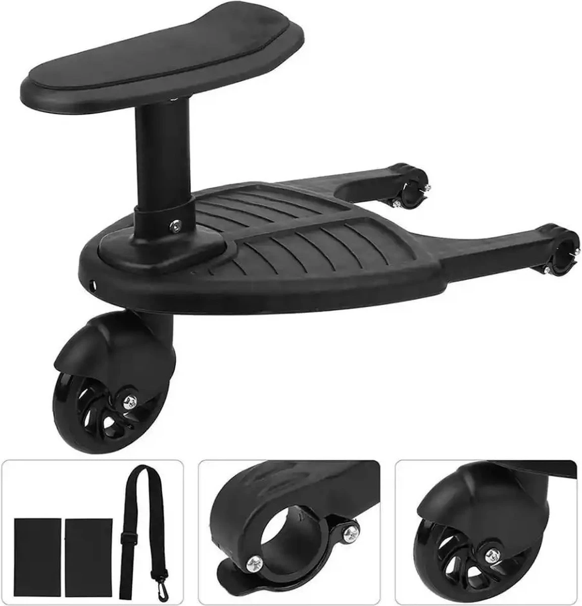 Merkloos Happyment® Universeel Meerijdplankje - Met Zitting - Voor Kinderwagen - Buggyboard - Zwart - Afbeelding 10