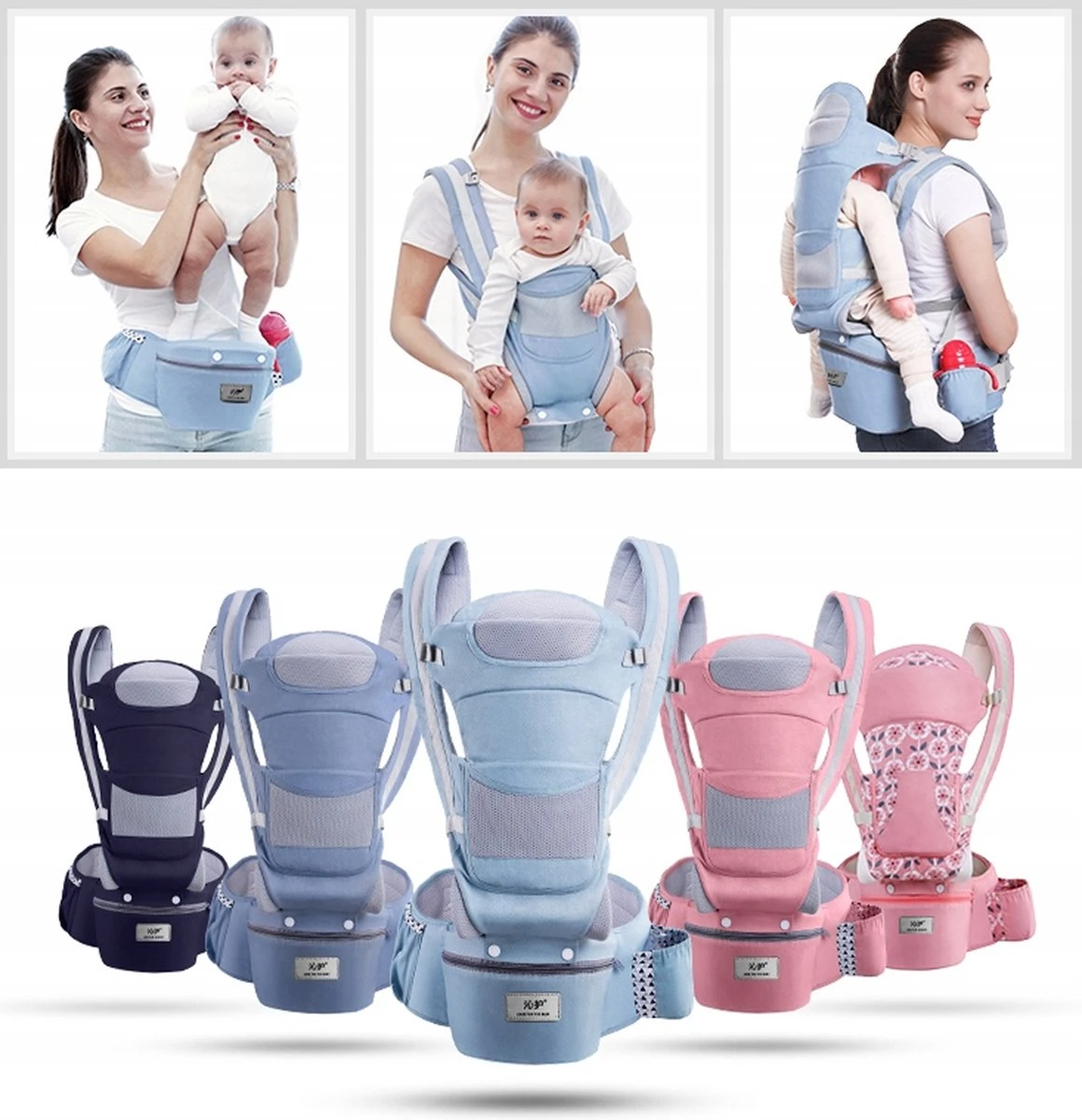 Merkloos Ergonomische Babydraagzak - 15 In 1 - Donkerblauw - 0 Tot 48 Maanden - Babydrager -Buikdrager En Rugdrager - Baby Draagzak - Ergonomisch - Heupdrager - Afbeelding 10