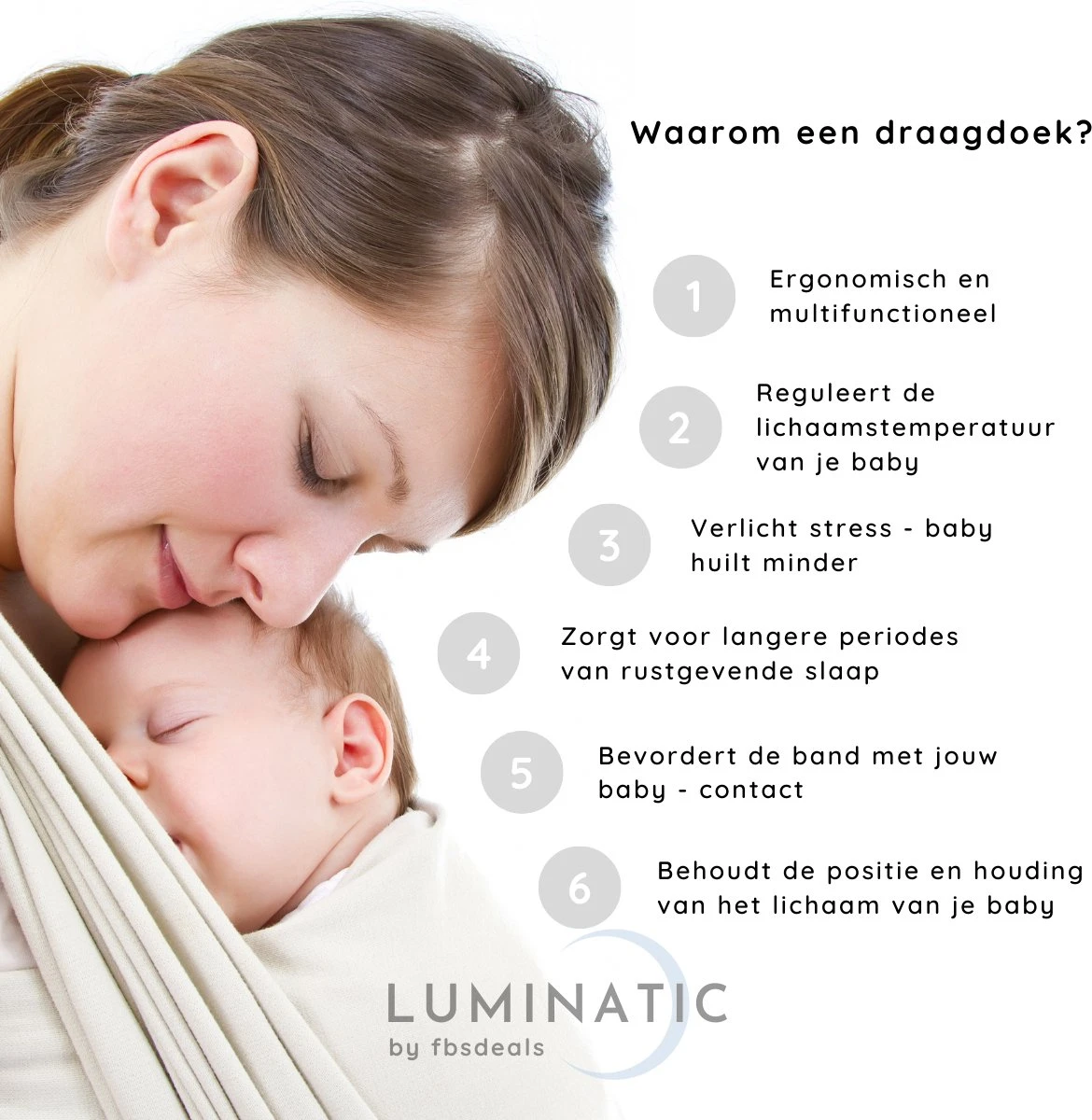 Baby Draagdoek - Babywrap - Baby Carrier - Babydrager - Buikdrager Baby – Baby Draagzak - Baby Sling | Luminatic® | Ergonomisch | Met Tasje | Zwart - Afbeelding 3