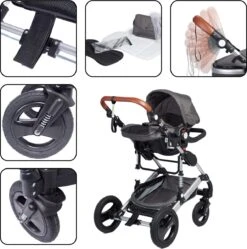 Bronea EXQUISE Luxe Multi-functionele Kinderwagen 3 In 1 | Zwart / Silver | Incl. MATRAS, Buggy, Autostoel, Luiertas, Regenhoes, Voetenwarmer, Muggen Net & Zonneklep -Maxi-Cosi winkel 1191x1200 2