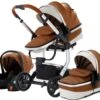 Merkloos BrightWise® Luxe Kinderwagen 3 In 1 Voldoet Aan Alle Europese Veiligheidscertificaten - Wandelwagen - Kinderwagen 3-in-1 Incl Autostoel - Kinderwagen Maxi Cosi – Buggy 3 In 1 - Newborn - Leer - Bruin