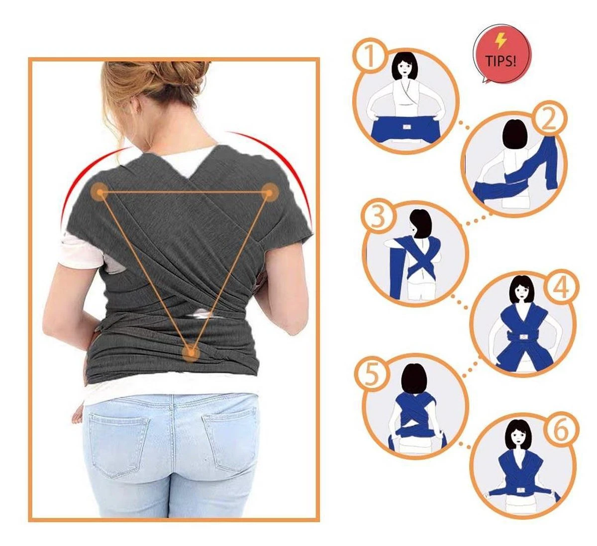 Ergonomische Rekbare Baby Draagdoek Van Katoen Om Te Knopen -Licht Grijs - Babywrap - Draagdoeken - Babydrager - Buikdrager – Rugdrager – Heupdrager - Baby Sling – Baby Carrier – Draagzak - Baby Wrap Sling - Draagdoek – Handleiding - Gratis Slabbetje - Afbeelding 6