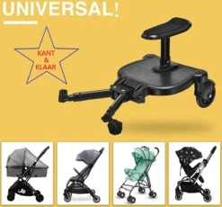 Merkloos Meerijdplankje - Kinderwagen - Buggy - KANT EN KLAAR - Al In Elkaar Gezet! - Met Zitje Voor Uw Kind - Zwart