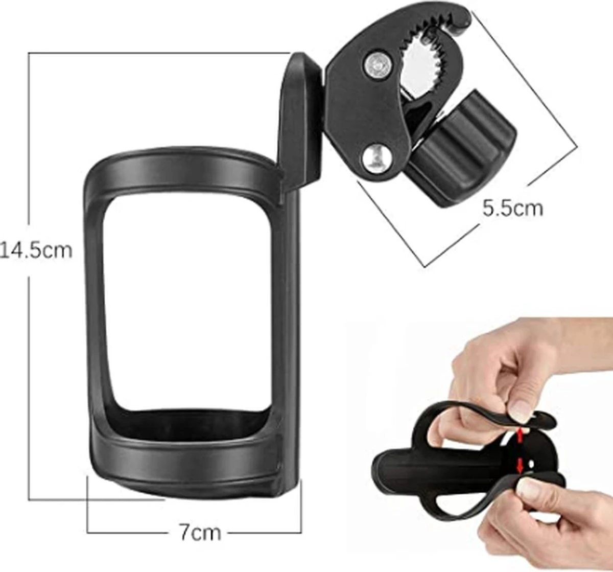 Merkloos Bekerhouder Kinderwagen -360 Graden Draaibaar - Flessenhouder - Fiets - Buggy - Step - Flessen En Beker Houder - Afbeelding 3