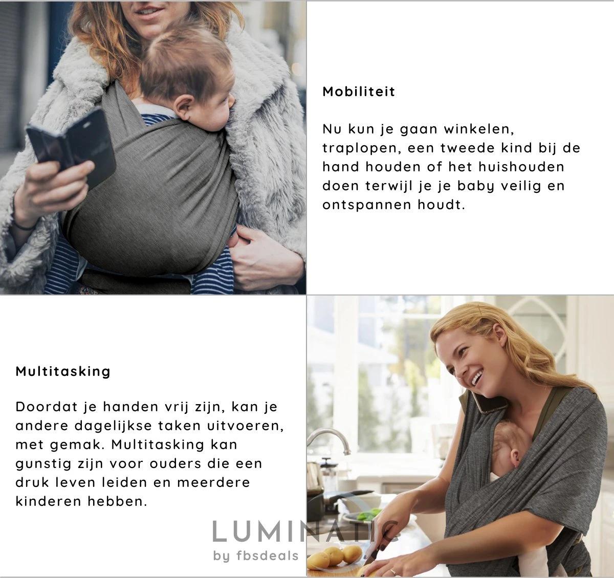 Baby Draagdoek - Babywrap - Baby Carrier - Babydrager - Buikdrager Baby – Baby Draagzak - Baby Sling | Luminatic® | Ergonomisch | Met Tasje | Zwart - Afbeelding 6