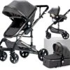 Luxe Kinderwagen 3 In 1 - Wandelwagen - Kinderwagen 3-in-1 Incl Autostoel - Kinderwagen Maxi Cosi – Buggy 3 In 1 - Newborn - Grijs