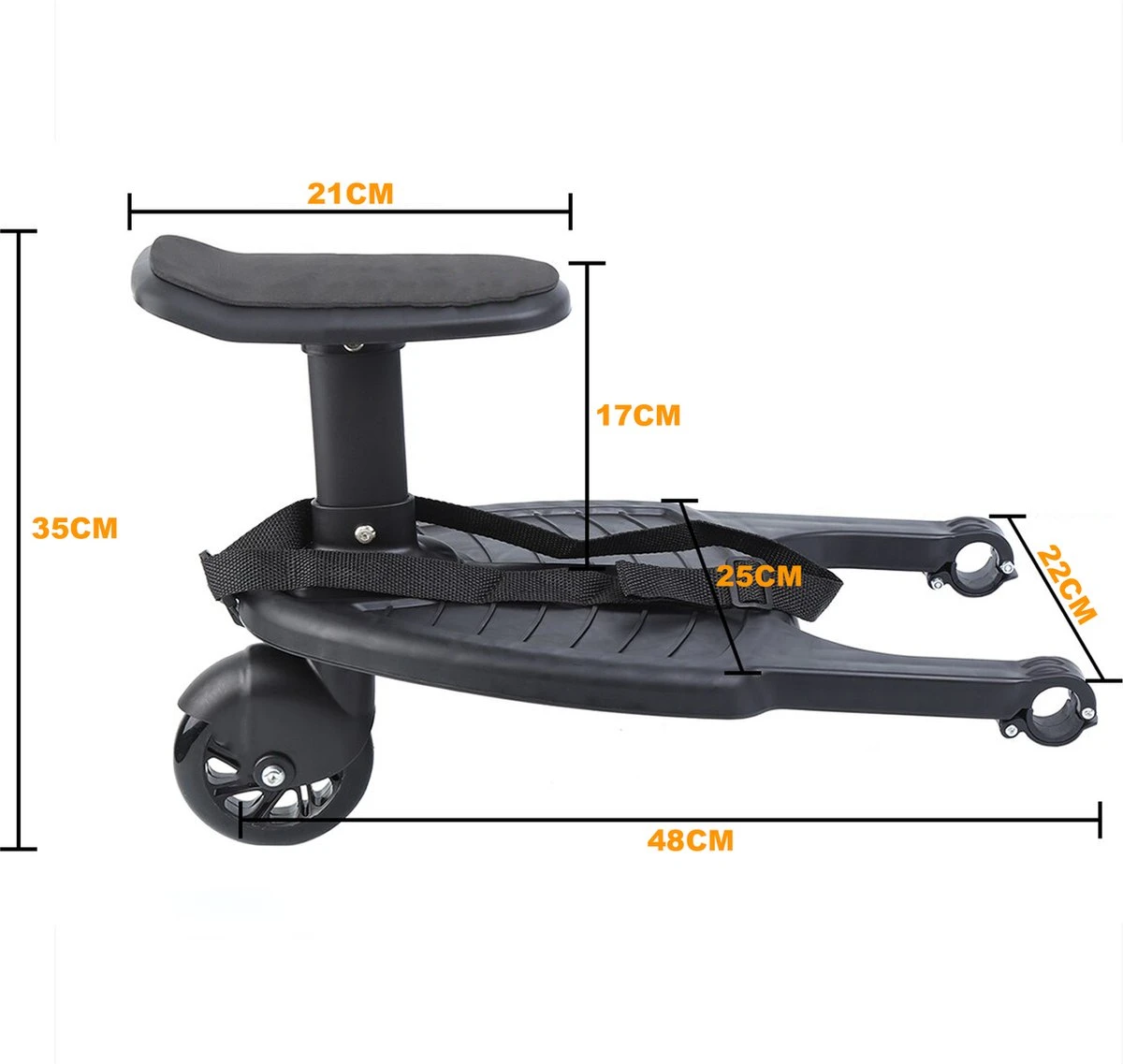 Merkloos Happyment® Universeel Meerijdplankje - Met Zitting - Voor Kinderwagen - Buggyboard - Zwart - Afbeelding 8