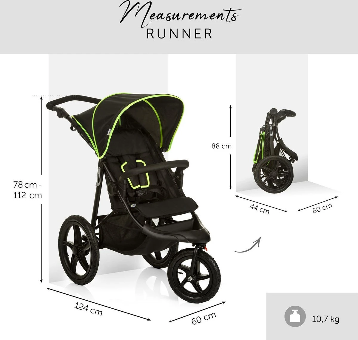 Hauck Runner Kinderwagen - Zwart/Neon Geel - Afbeelding 4