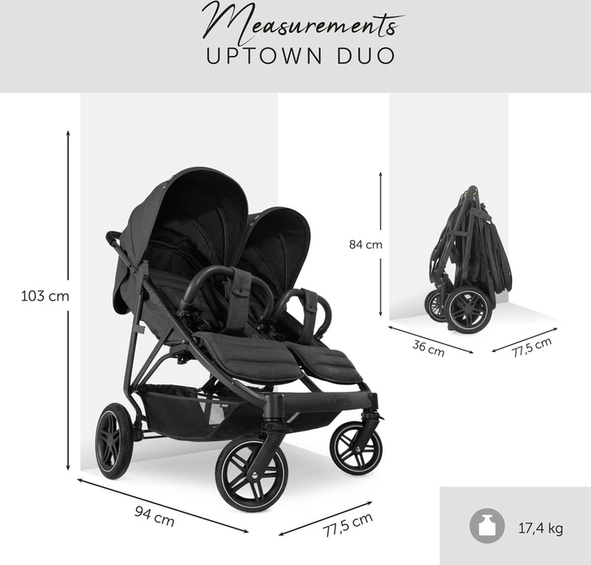 Hauck Uptown Duo Melange Broertje/zusje Kinderwagen Black - Afbeelding 8