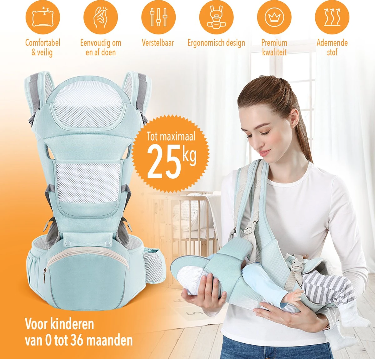 Moxica Draagzak Baby - Draagdoek - Carrier - Kinderdrager - Babydrager - Drager - Afbeelding 5