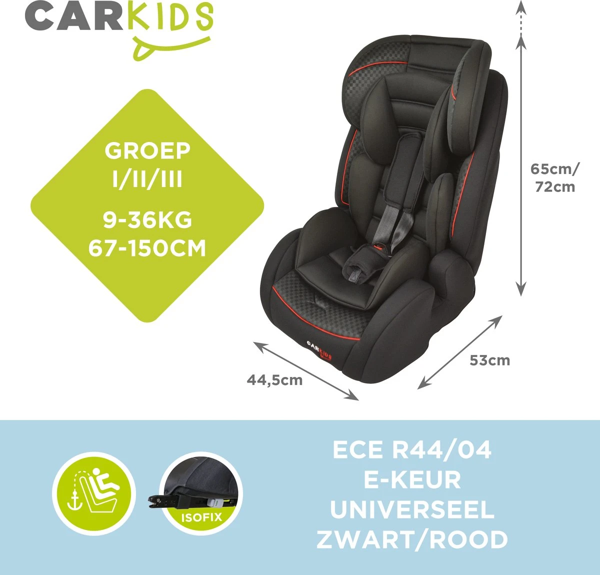Carkids Verstelbaar Kinderautostoeltje Zwart En Rood | Kinderautostoel Groep 1-2-3 Met Isofix En Top Tether Connector | Kinderen Van 9 Maanden -12 Jaar | 9-36 Kg - Afbeelding 5