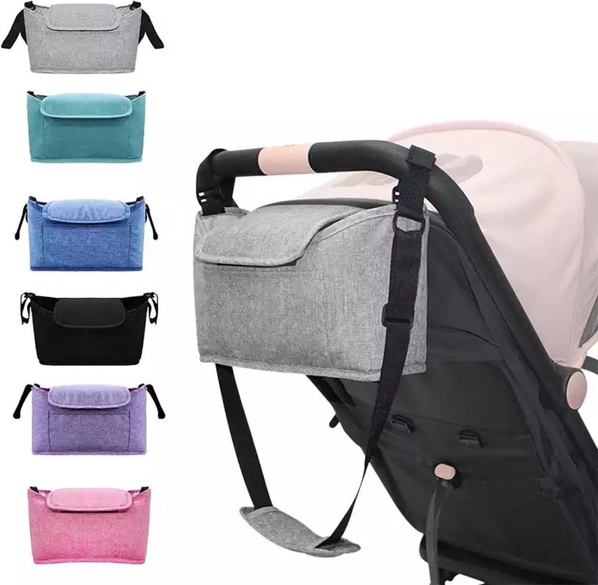 3 In 1 Kinderwagen Tas Universele Wandelwagen | Luiertas Draagtas Reistas Met Fles En Bekerhouder | - Zwart - Afbeelding 2