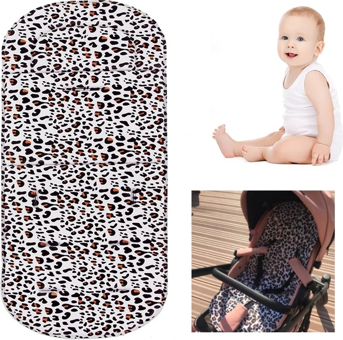 Merkloos Allernieuwste Buggy Inleg Kussen Panter Print - Tweezijdig Bruikbaar - Kinderwagen - Kinderstoel Hoes - Wasbaar