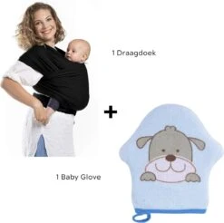 Merkloos Baby Draagdoek - Babywrap - Baby Carrier - Babydrager - Buikdrager Baby – Baby Draagzak - Baby Sling | Ergonomisch | Met Tasje | Zwart