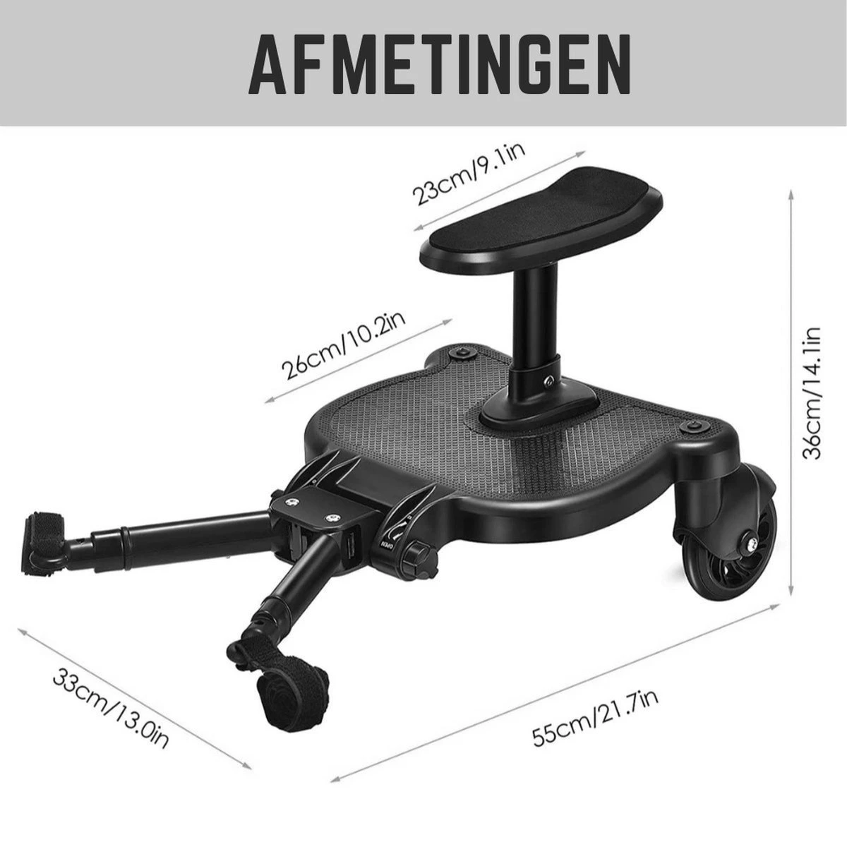 Merkloos Kinderwagen/Buggy Meerijdplankje - Kant & Klaar - In Elkaar Gezet - Universeel – Met Zitje – Verstelbaar – Zwart 8 Merkloos Kinderwagen/Buggy Meerijdplankje - Kant & Klaar - In Elkaar Gezet - Universeel – Met Zitje – Verstelbaar – Zwart - Afbeelding 6