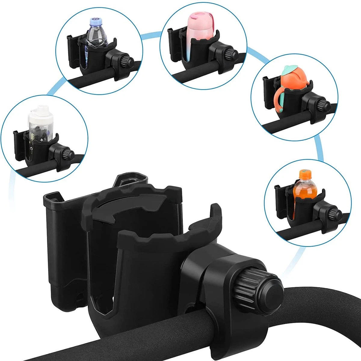 BOTC 2 In 1 Bekerhouders & Telefoonhouder - Cup Organizer Voor Kinderwagen, Fiets, Rolstoel, Walker - Zwart - Afbeelding 2