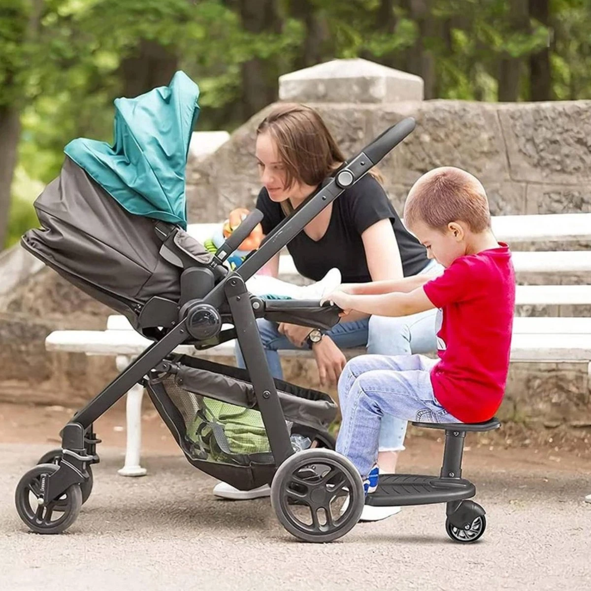 Merkloos Happyment® Universeel Meerijdplankje - Met Zitting - Voor Kinderwagen - Buggyboard - Zwart - Afbeelding 3