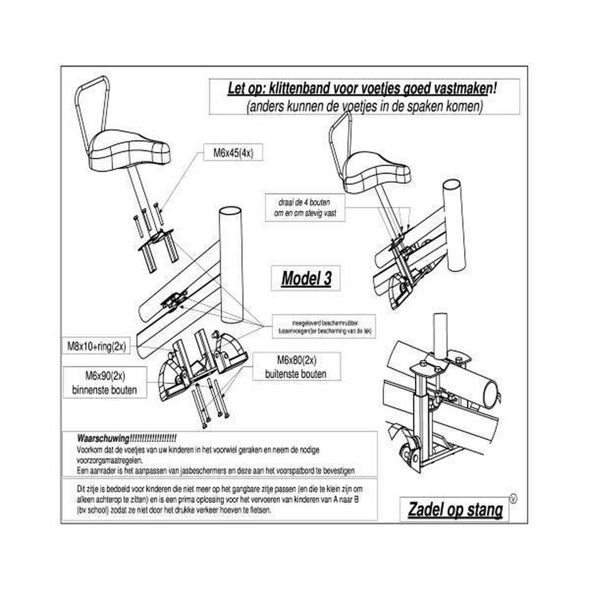 Zadel Op Stang Model 3 Kinderzitje Voor Damesfiets Met Dubbele Stang Met Dikke Onderbuis - Nooit Meer Zwaar Sturen - Afbeelding 8