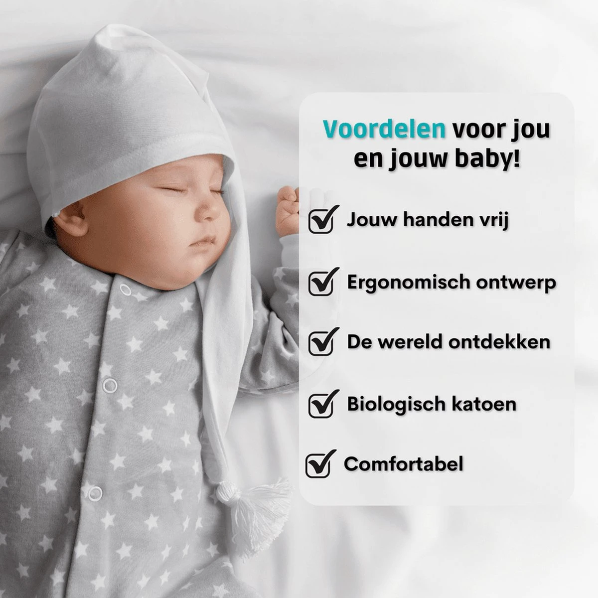 Baby Mama Draagdoek Grijs - Rekbaar - Biologisch Katoen - Ergonomisch - Draagzak - Tot 15KG - Afbeelding 2