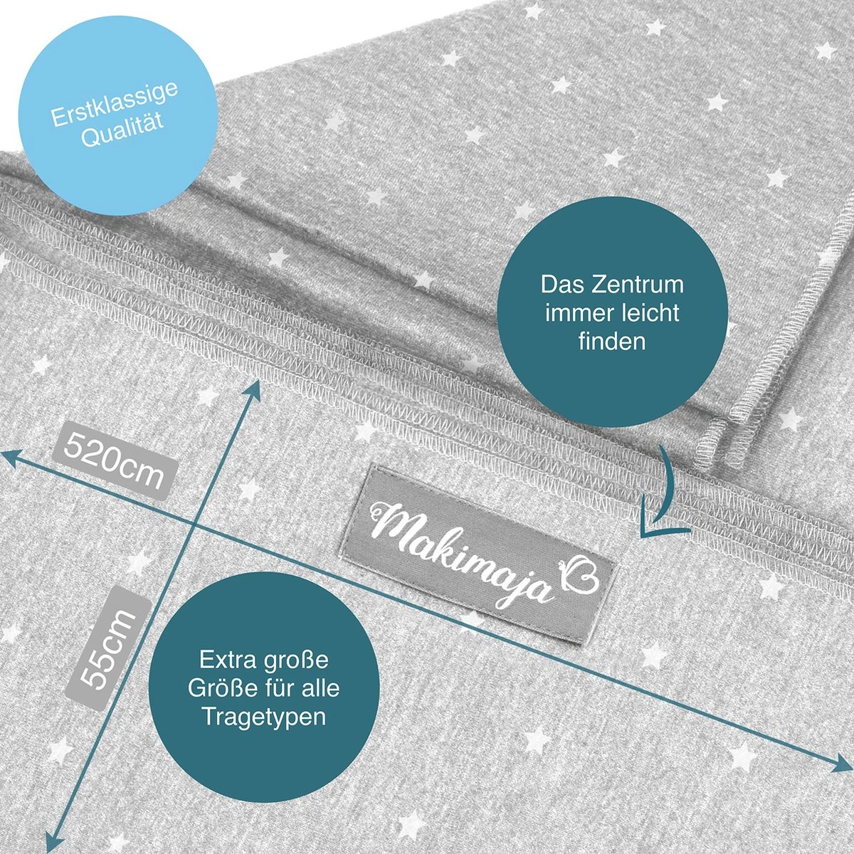 Makimaja Baby Sling - Licht Grijs Met Sterren - Hoge Kwaliteit 100% Natuurlijk Katoen Baby Sling - Baby Sling Pasgeborene En Baby's Tot 15 Kg - Plus Inclusief: Baby Slabbetje - Afbeelding 6