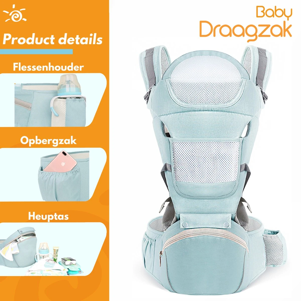 Moxica Draagzak Baby - Draagdoek - Carrier - Kinderdrager - Babydrager - Drager - Afbeelding 6