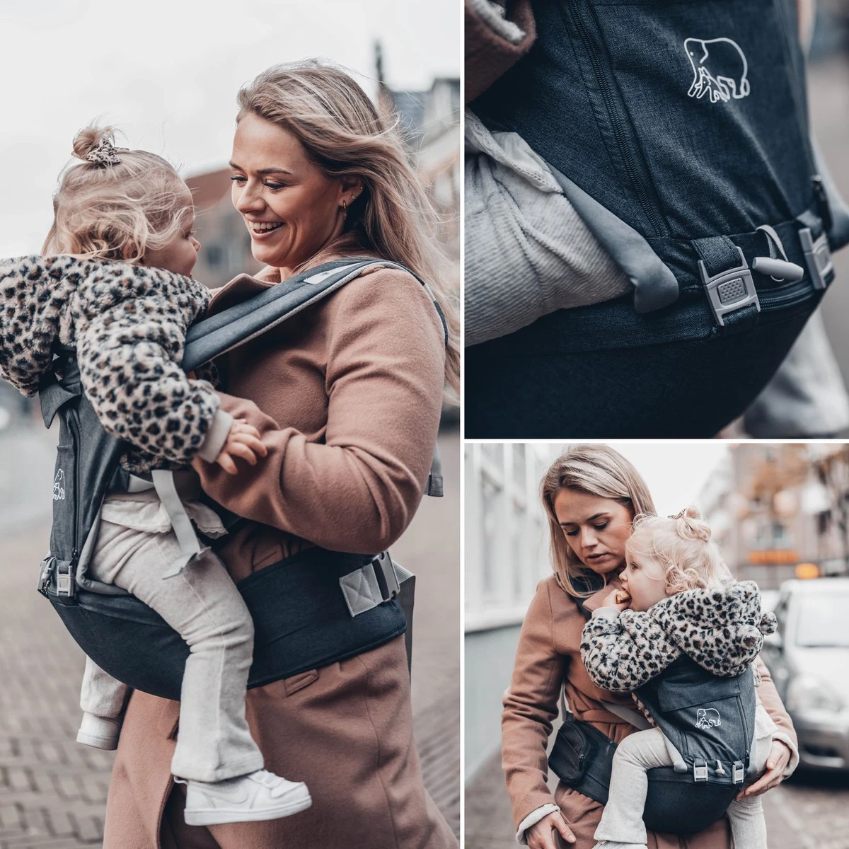 Deryan Pack Luxe Ergonomische Draagzak Babydrager + Opbergvakjes Grijs - Afbeelding 2