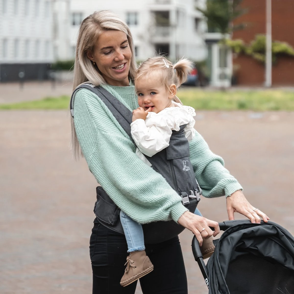 Deryan Pack Luxe Ergonomische Draagzak Babydrager + Opbergvakjes Grijs - Afbeelding 3