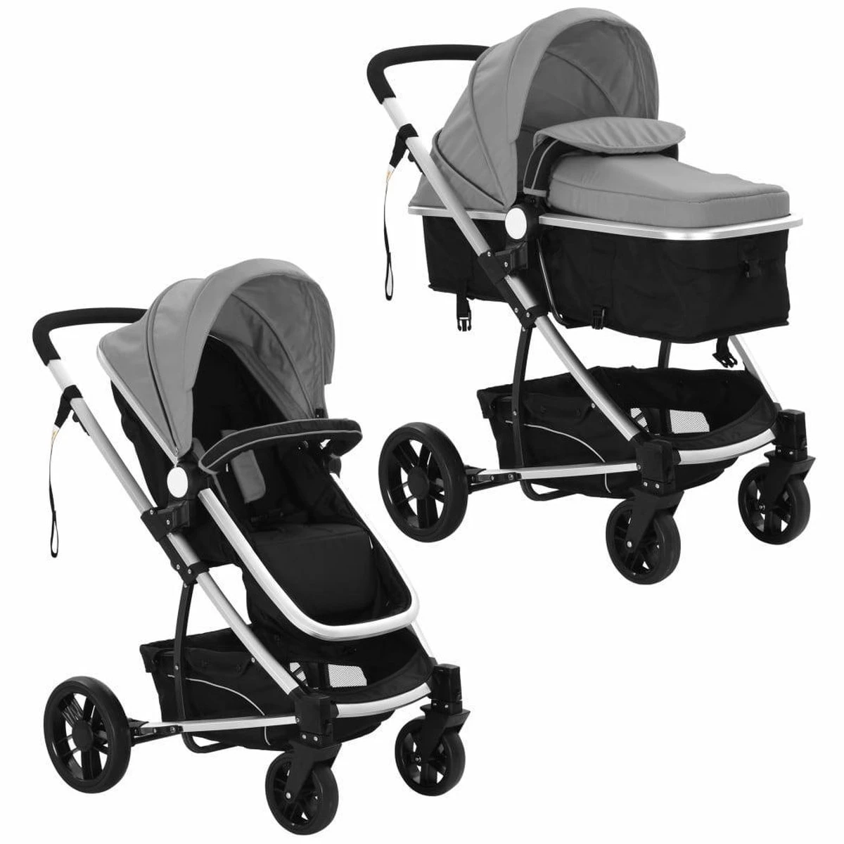 VidaXL Kinderwagen 2-in-1 Aluminium Grijs En Zwart - Afbeelding 3