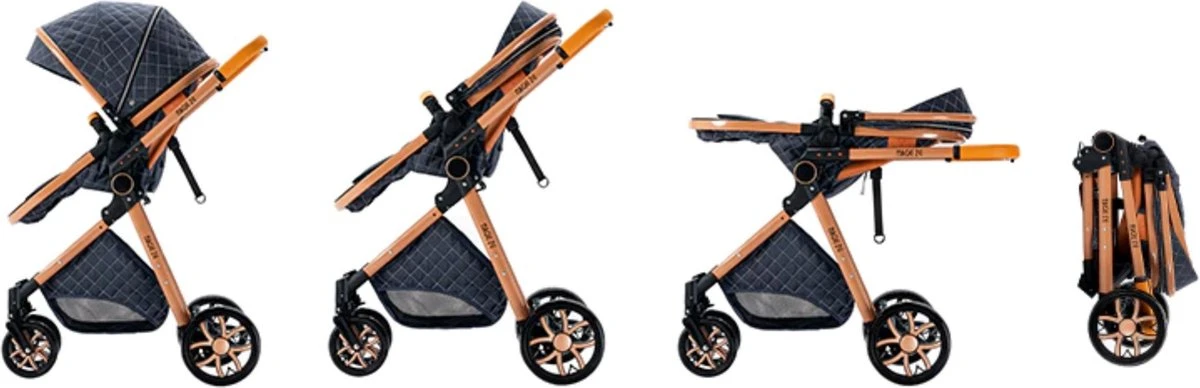 Merkloos Kinderwagen 3-in-1 – Luxe Kinderwagen - Buggy – Wandelwagen - Multifunctioneel – Opklapbaar – Incl Autostoel – Blauw - Afbeelding 6
