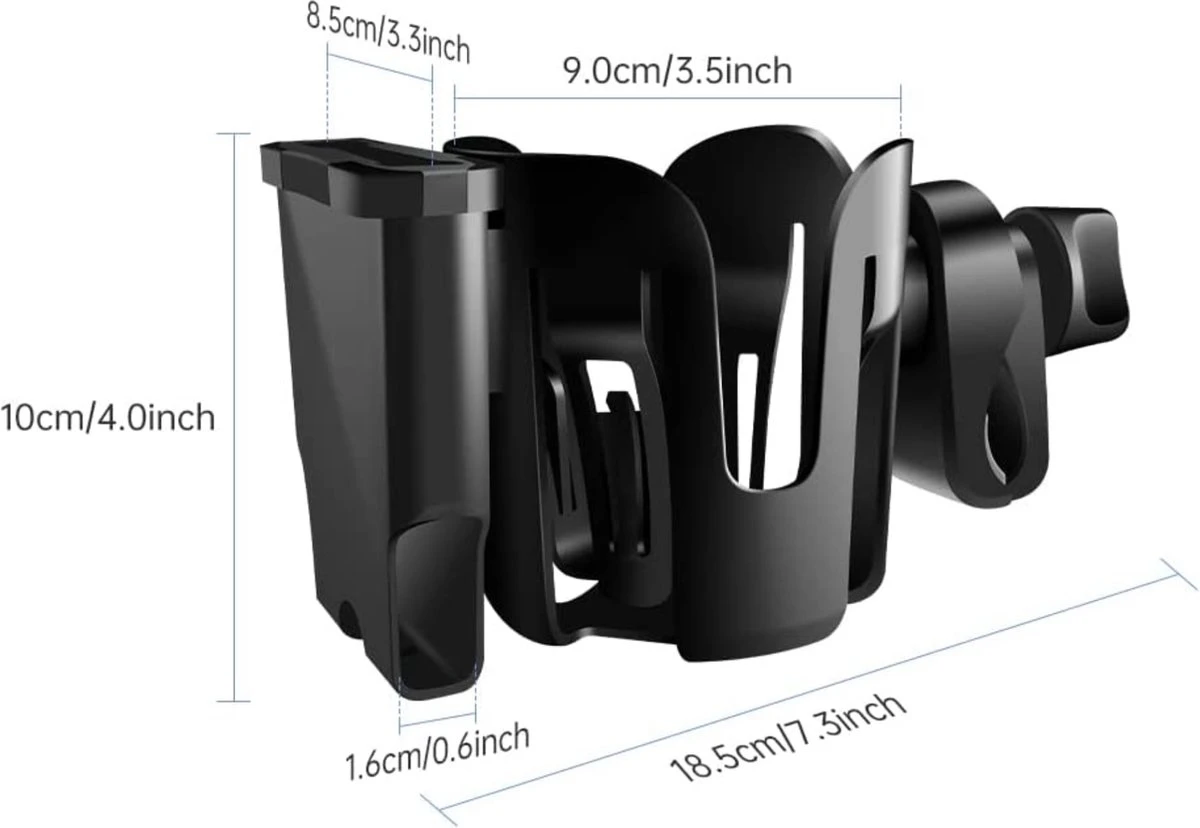 BOTC 2 In 1 Bekerhouders & Telefoonhouder - Cup Organizer Voor Kinderwagen, Fiets, Rolstoel, Walker - Zwart - Afbeelding 6