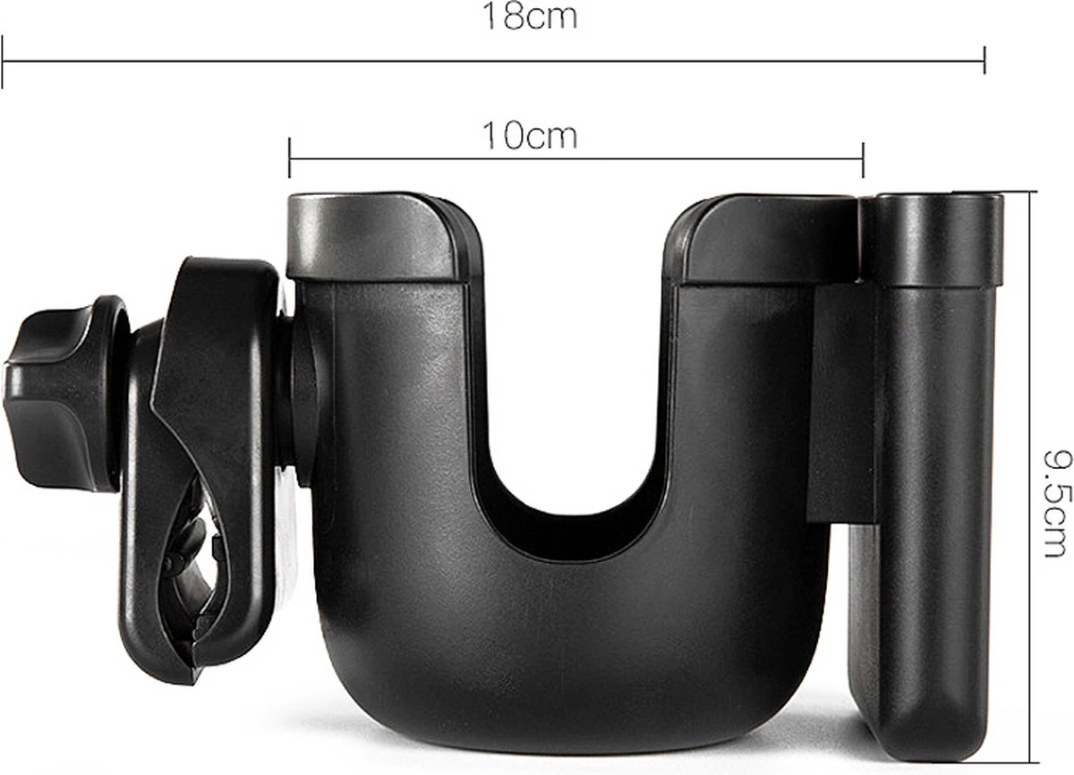 Merkloos Allernieuwste Universele Bekerhouder PLUS Telefoonhouder Voor Kinderwagen, Buggy En Fiets - Kinderwagen Accessoires - Combi 2-in-1 - ZWART - Afbeelding 4