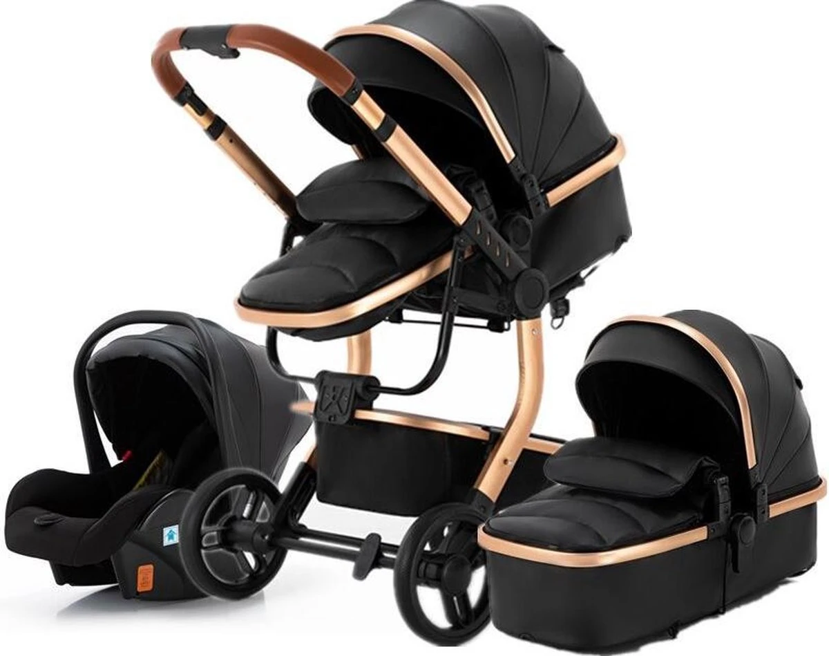 Merkloos BrightWise Luxe Kinderwagen 3 In 1 Van Voldoet Aan Alle Europese Veiligheidscertificaten - Wandelwagen - Kinderwagen 3-in-1 Incl Autostoel - Kinderwagen Maxi Cosi – Buggy 3 In 1 - Newborn - Zwart