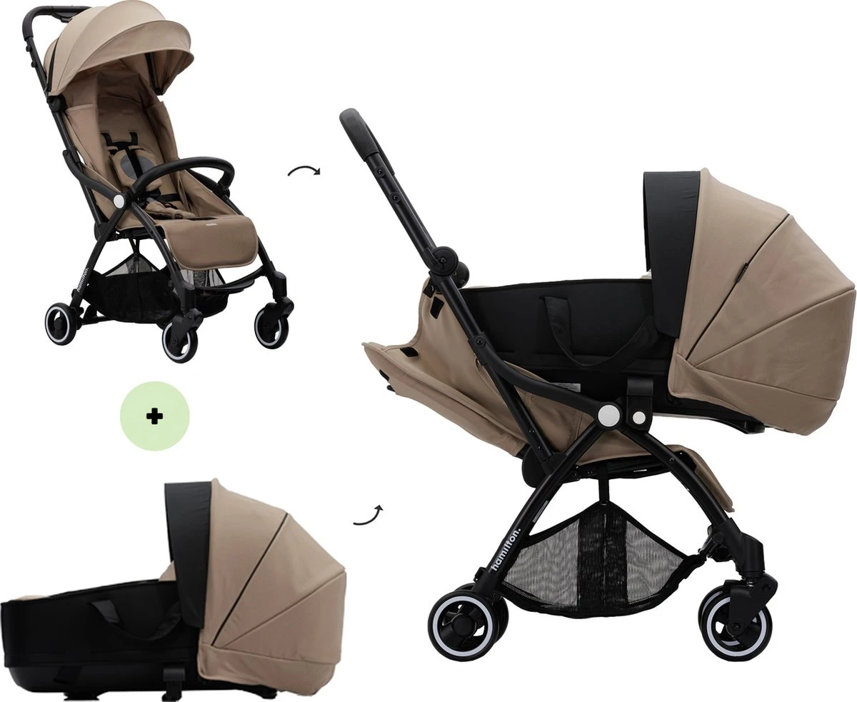 Hamilton By Yoop X1 Plus Kinderwagen - Buggy Met Monteerbare Wieg - Premium Stroller Met One Hand Folding Technologie - Nieuw, Hoger, Uitgebreider 2023 Model - Kaki - Licht, Verstelbaar, Wendbaar En Geschikt Van 0 Maanden Tot 4 Jaar