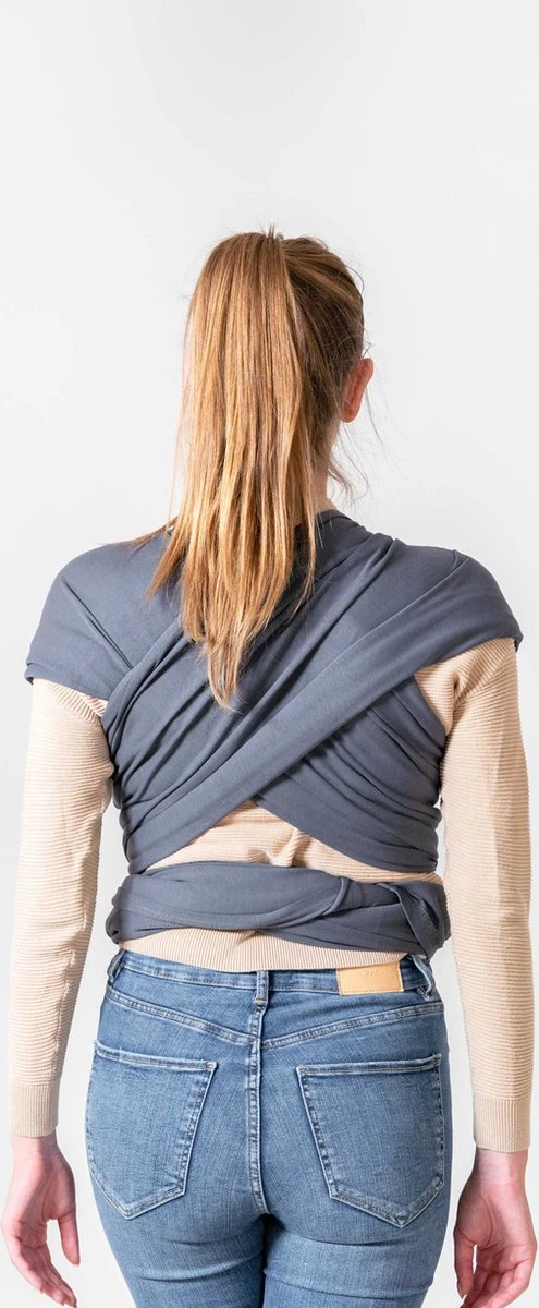 ByKay - Draagdoek - Rekbaar - DonkerGrijs - Antraciet - Maat L - Organic Katoen - Stretchy Wrap Deluxe - 3 Jaar - Buik - Heup - Afbeelding 2
