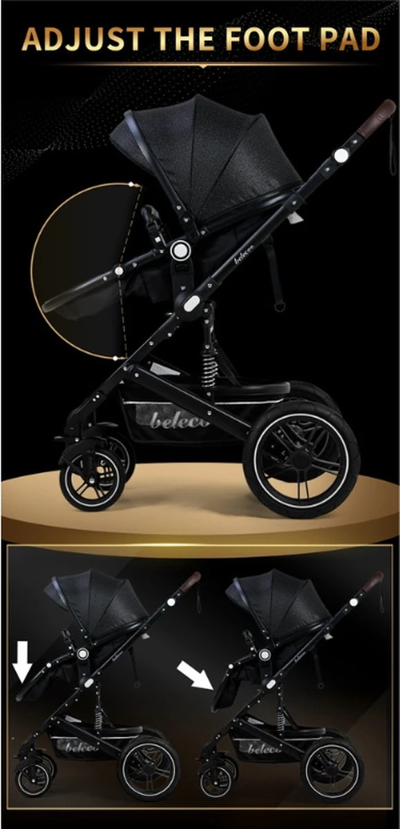 Merkloos 3 In 1 Kinderwagen - Buggy - Opklapbare Wandelwagen - Opvouwbaar - Kinderwagen 3 In 1 - Wandelwagen - Kinderwagens - Kinderwagen 3 In 1 Incl Autostoel - Wandelwagen Baby - Maxi-Cosi - Afbeelding 12