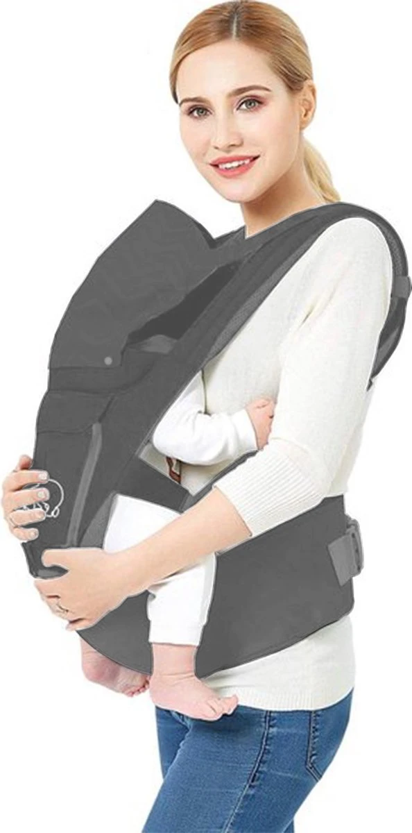 Deryan Pack Luxe Ergonomische Draagzak Babydrager + Opbergvakjes Grijs - Afbeelding 9