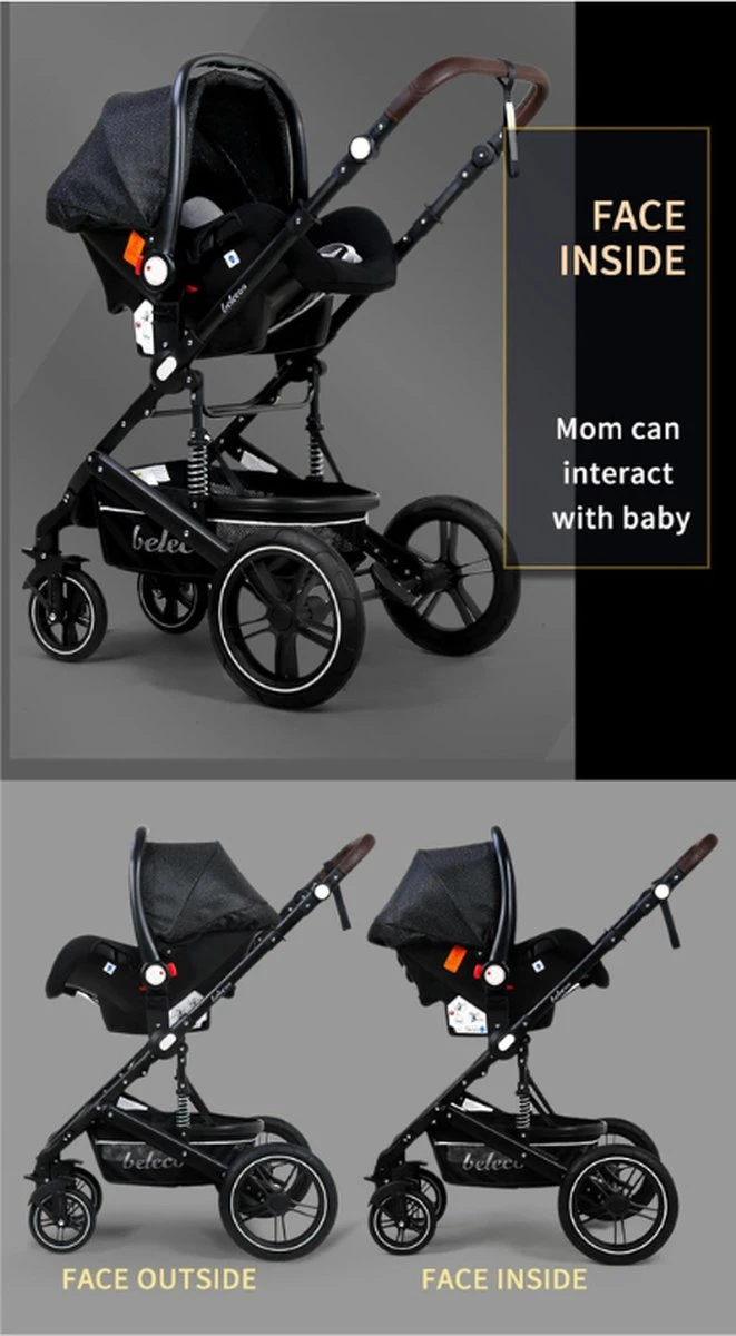 Merkloos 3 In 1 Kinderwagen - Buggy - Opklapbare Wandelwagen - Opvouwbaar - Kinderwagen 3 In 1 - Wandelwagen - Kinderwagens - Kinderwagen 3 In 1 Incl Autostoel - Wandelwagen Baby - Maxi-Cosi - Afbeelding 6