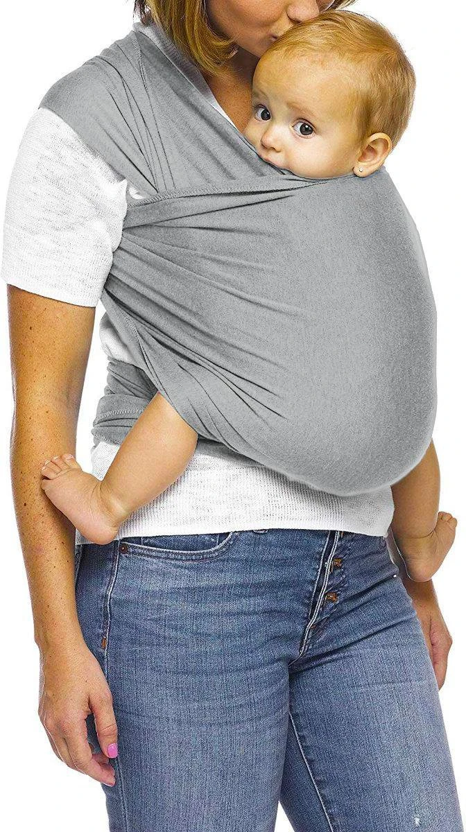 Ergonomische Rekbare Baby Draagdoek Van Katoen Om Te Knopen -Licht Grijs - Babywrap - Draagdoeken - Babydrager - Buikdrager – Rugdrager – Heupdrager - Baby Sling – Baby Carrier – Draagzak - Baby Wrap Sling - Draagdoek – Handleiding - Gratis Slabbetje - Afbeelding 3