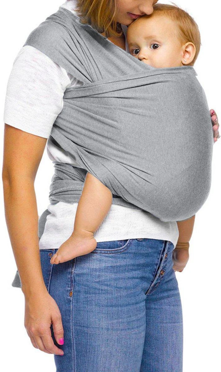 Ergonomische Rekbare Baby Draagdoek Van Katoen Om Te Knopen -Licht Grijs - Babywrap - Draagdoeken - Babydrager - Buikdrager – Rugdrager – Heupdrager - Baby Sling – Baby Carrier – Draagzak - Baby Wrap Sling - Draagdoek – Handleiding - Gratis Slabbetje - Afbeelding 2