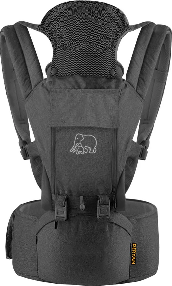 Deryan Pack Luxe Ergonomische Draagzak Babydrager + Opbergvakjes Grijs - Afbeelding 6